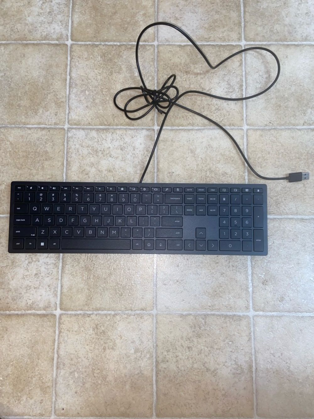 HP Slim Black Wired USB Full-Size Keyboard with Numeric Keypad